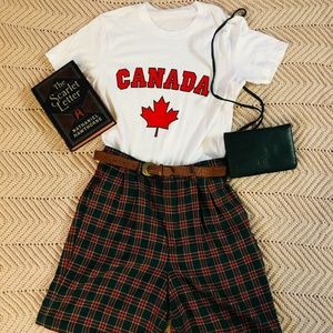 Vintage High Waisted Belted Bermuda Plaid Shorts
